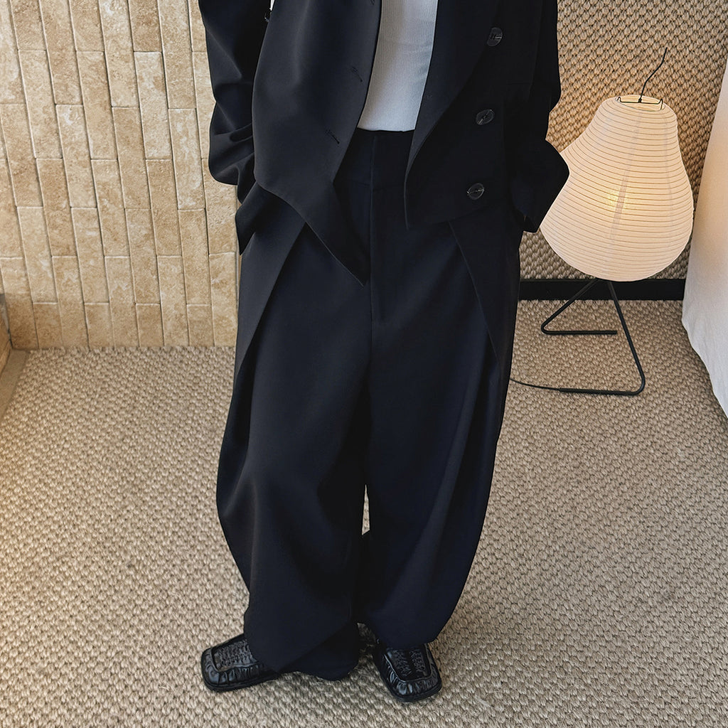 High waist loose fit structured wide leg pants
