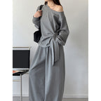 Off shoulder lounge set women loose fit wide leg pants two piece outfit