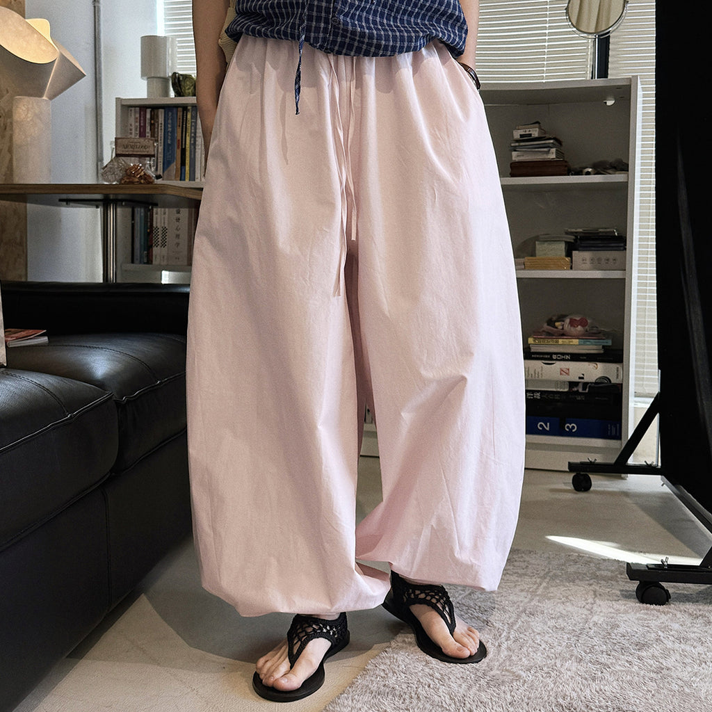High waist cotton linen balloon pants loose casual wide leg trousers
