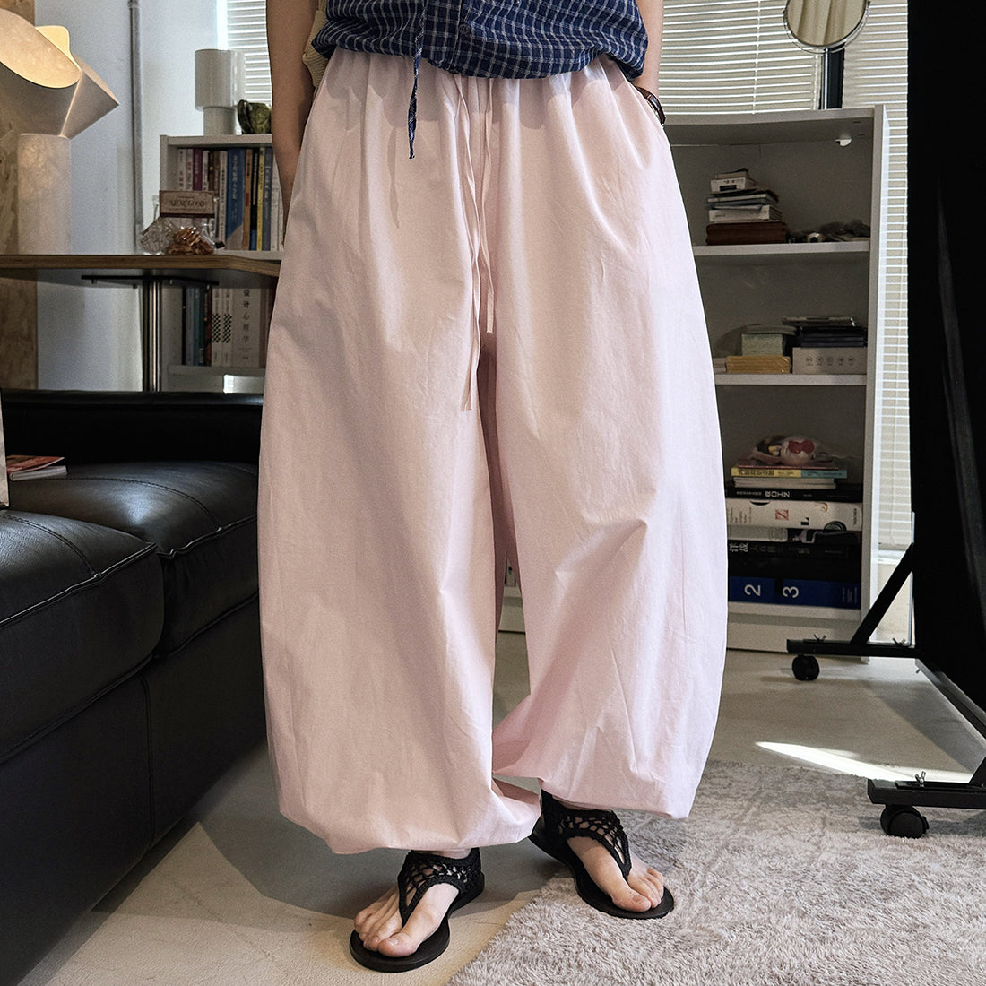 High waist cotton linen balloon pants loose casual wide leg trousers