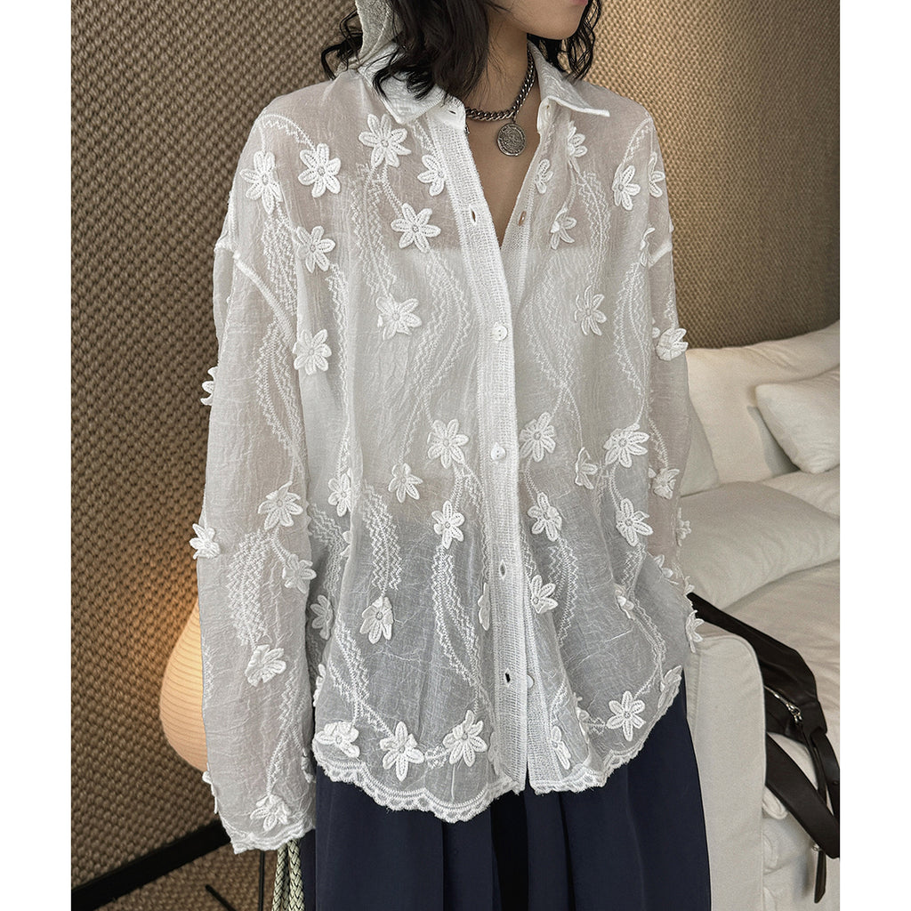 floral loose and long sleeve button up shirt