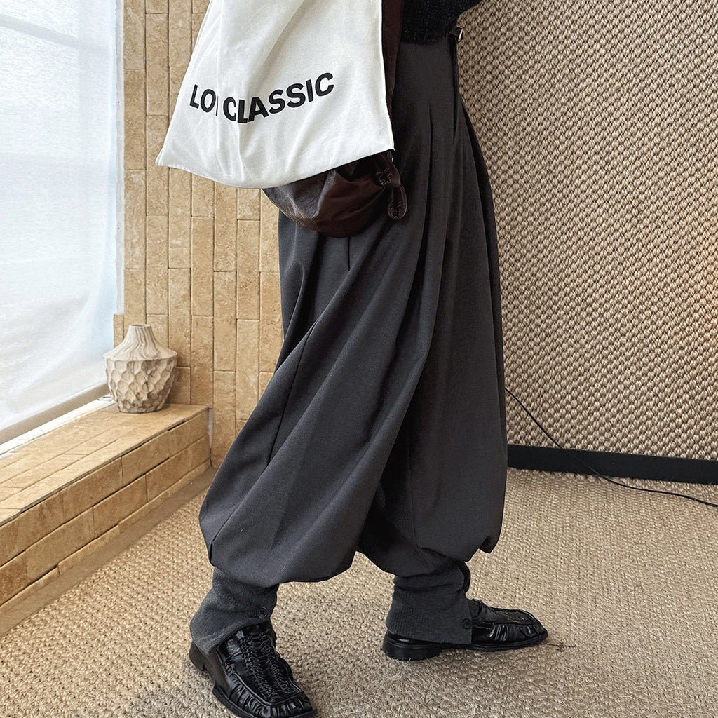 High waist pleated loose fit tapered cuff pants