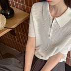 Women’s Half-Zip Hollow Knit Polo Top