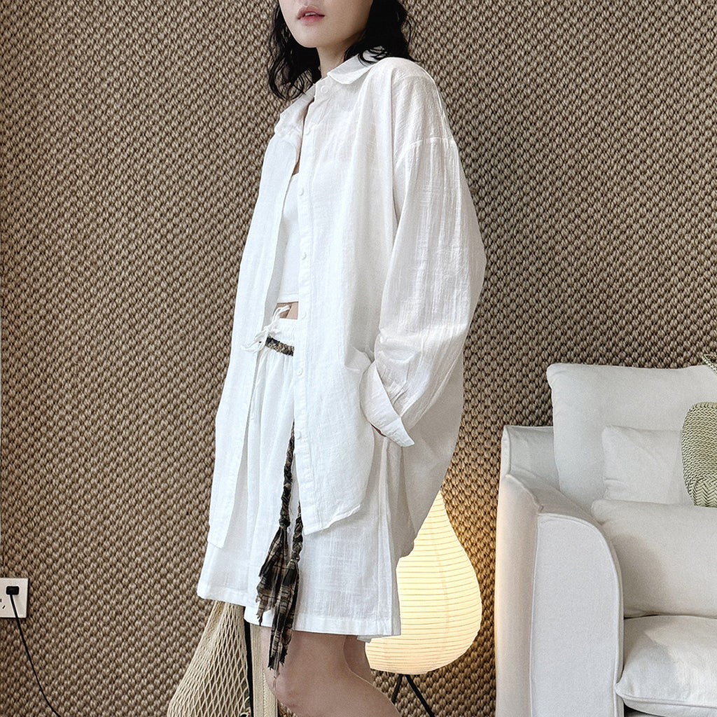 Cotton linen oversized shirt women breathable loose long sleeve casual blouse