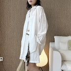 Cotton linen oversized shirt women breathable loose long sleeve casual blouse