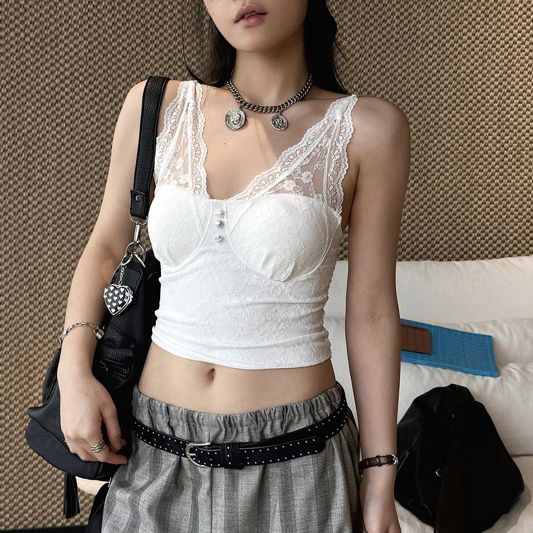 Women’s V-Neck Lace Camisole with Built-in Bra