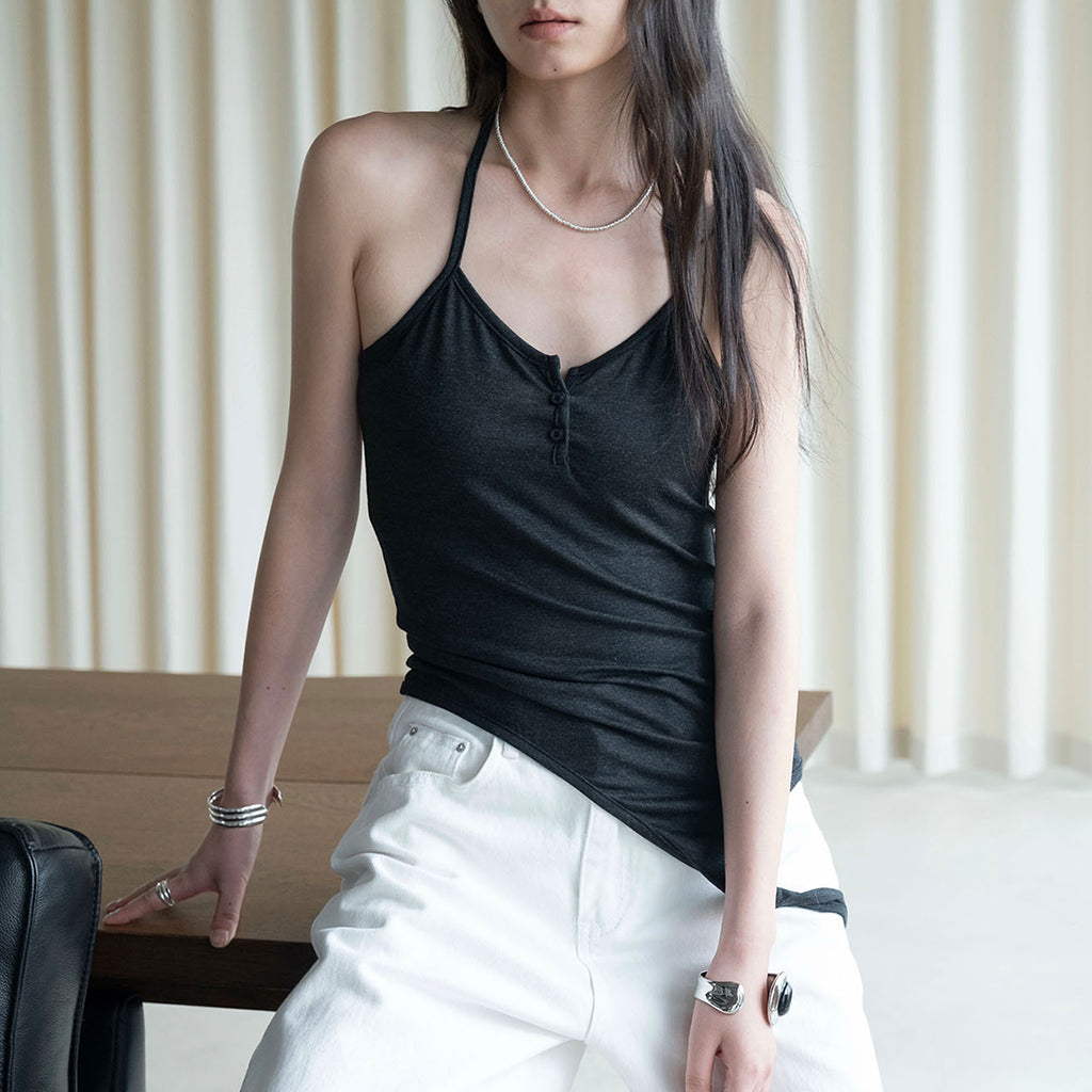 Thin strap hanging neck Tencel suspender top