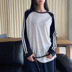 Retro contrasting striped loose T-shirt sunscreen top