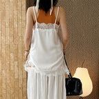 Lace trim cami top with silky stretch fabric for layering or solo wear