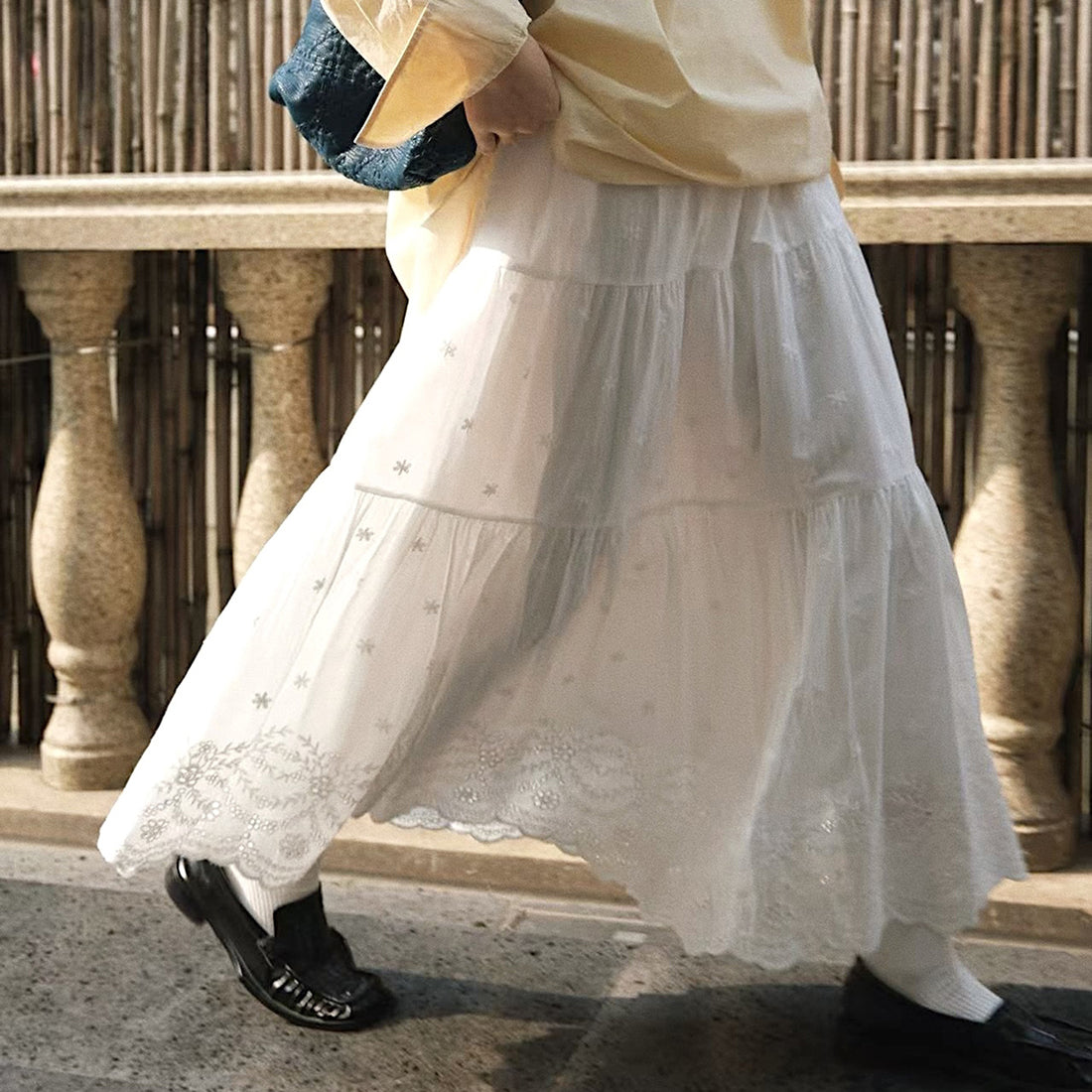 Bohemian floral hollow loose maxi skirt