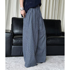 Color blocking plaid splicing casual elastic drawstring pants