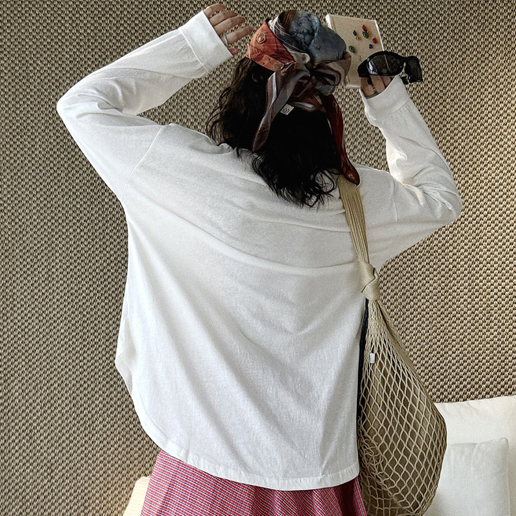loose fit long sleeve t shirt basic cotton blend crew neck casual top