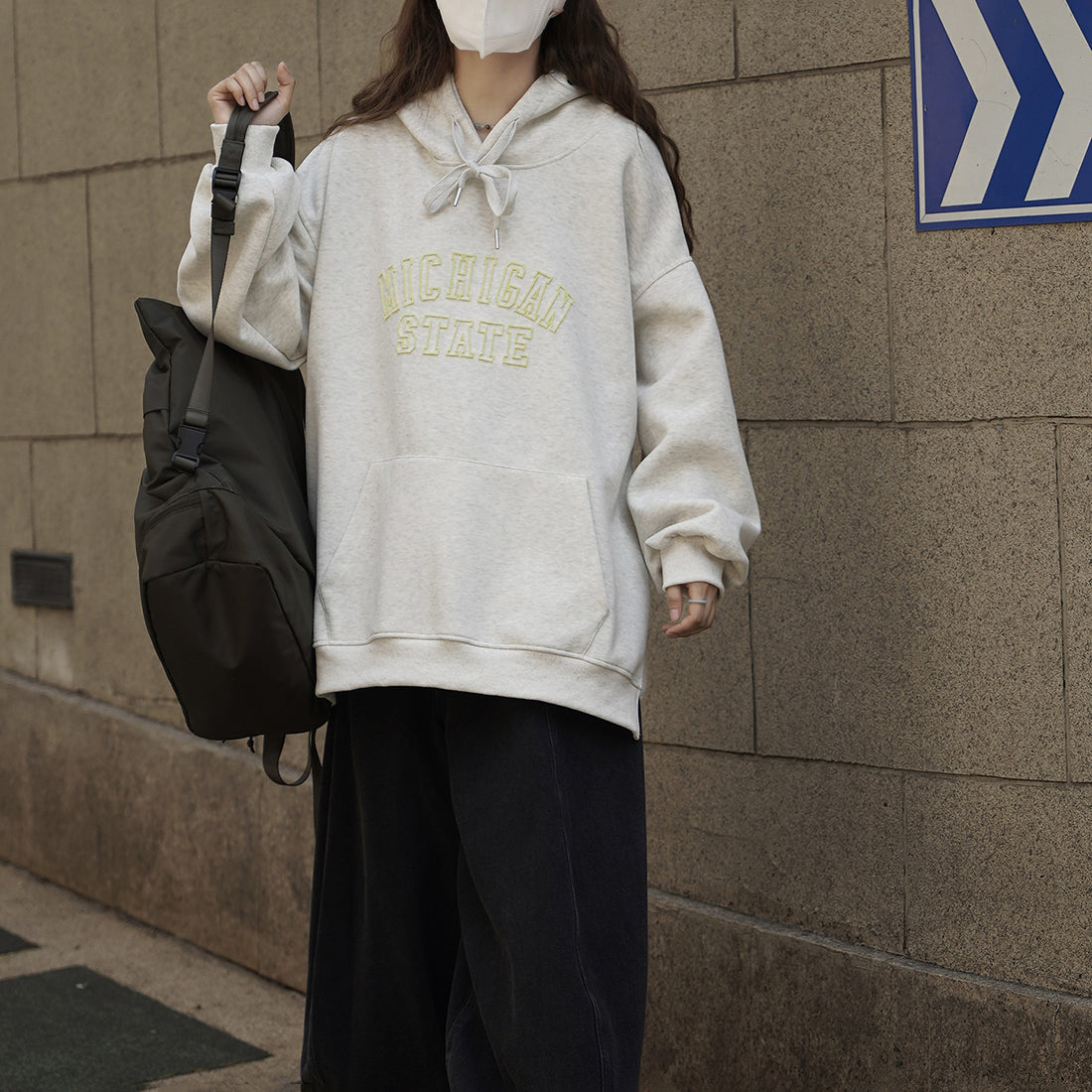 American letter printed loose hooded sweatshirt top