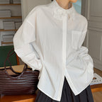 French lace lapel long sleeved button up shirt