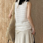 Women’s Sleeveless Openwork Knit Tank Top with Textured Hem