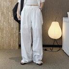 High Waist Cotton Linen Wide Leg Pants with Drawstring