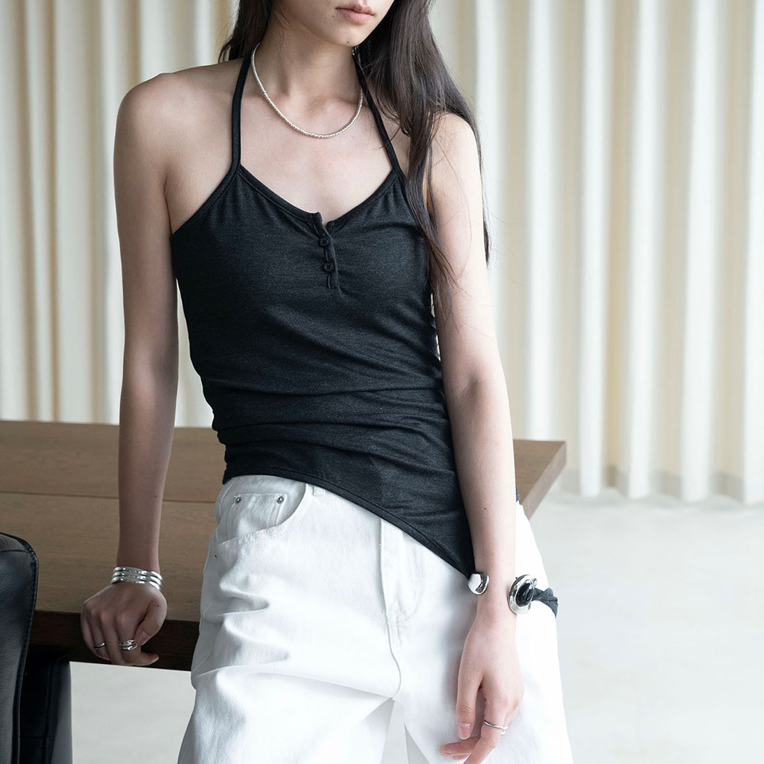 Thin strap hanging neck Tencel suspender top