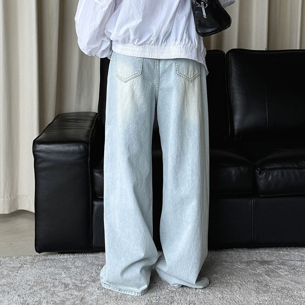 High waisted washed ripped straight leg jeans