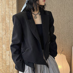 Stand collar cropped structured blazer jacket