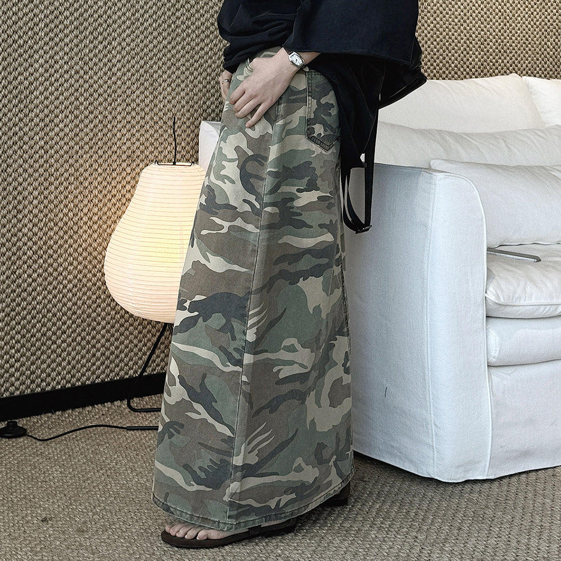 Camo long skirt women high waist vintage A-line maxi skirt