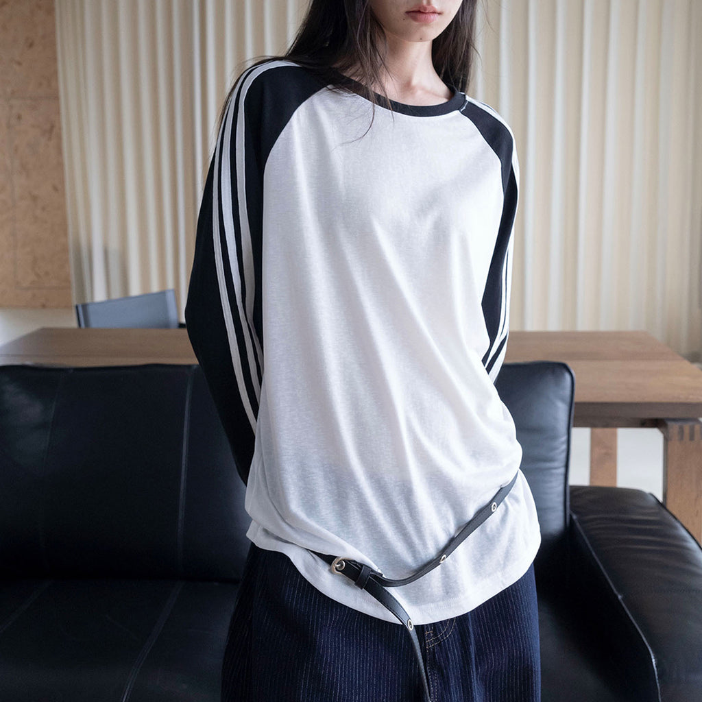 Retro contrasting striped loose T-shirt sunscreen top