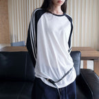 Retro contrasting striped loose T-shirt sunscreen top