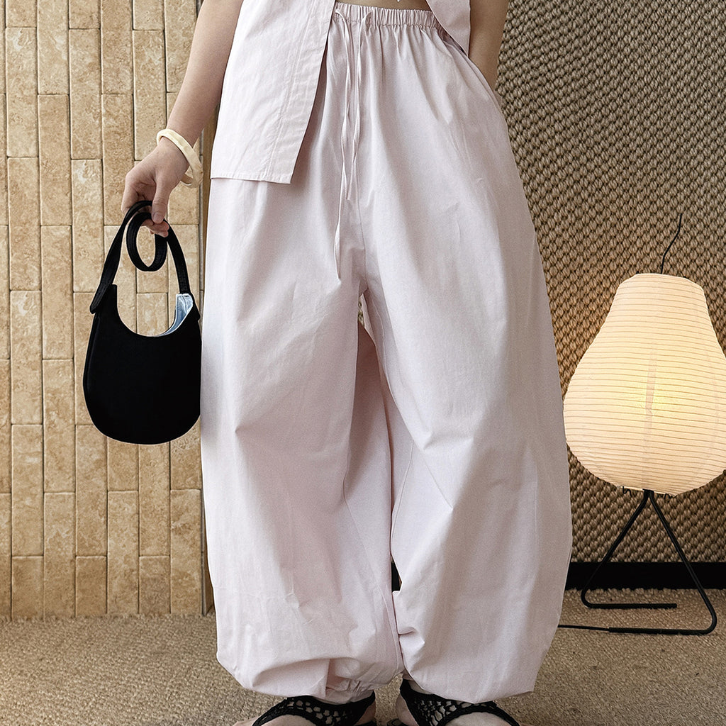 High waist cotton linen balloon pants loose casual wide leg trousers