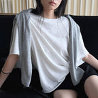 Round neck small rolled edge short sleeved slimming T-shirt