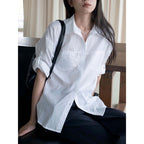 Line splicing loose button up shirt top
