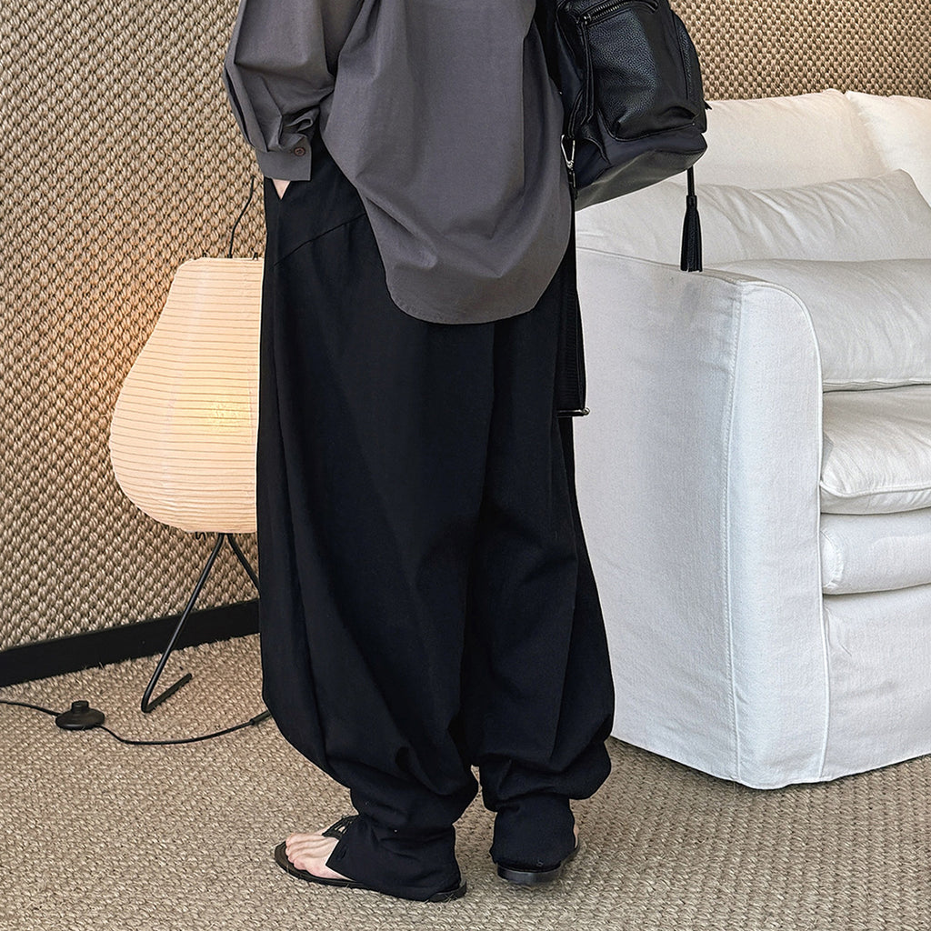 Loose fit high waist draped cuffed pants