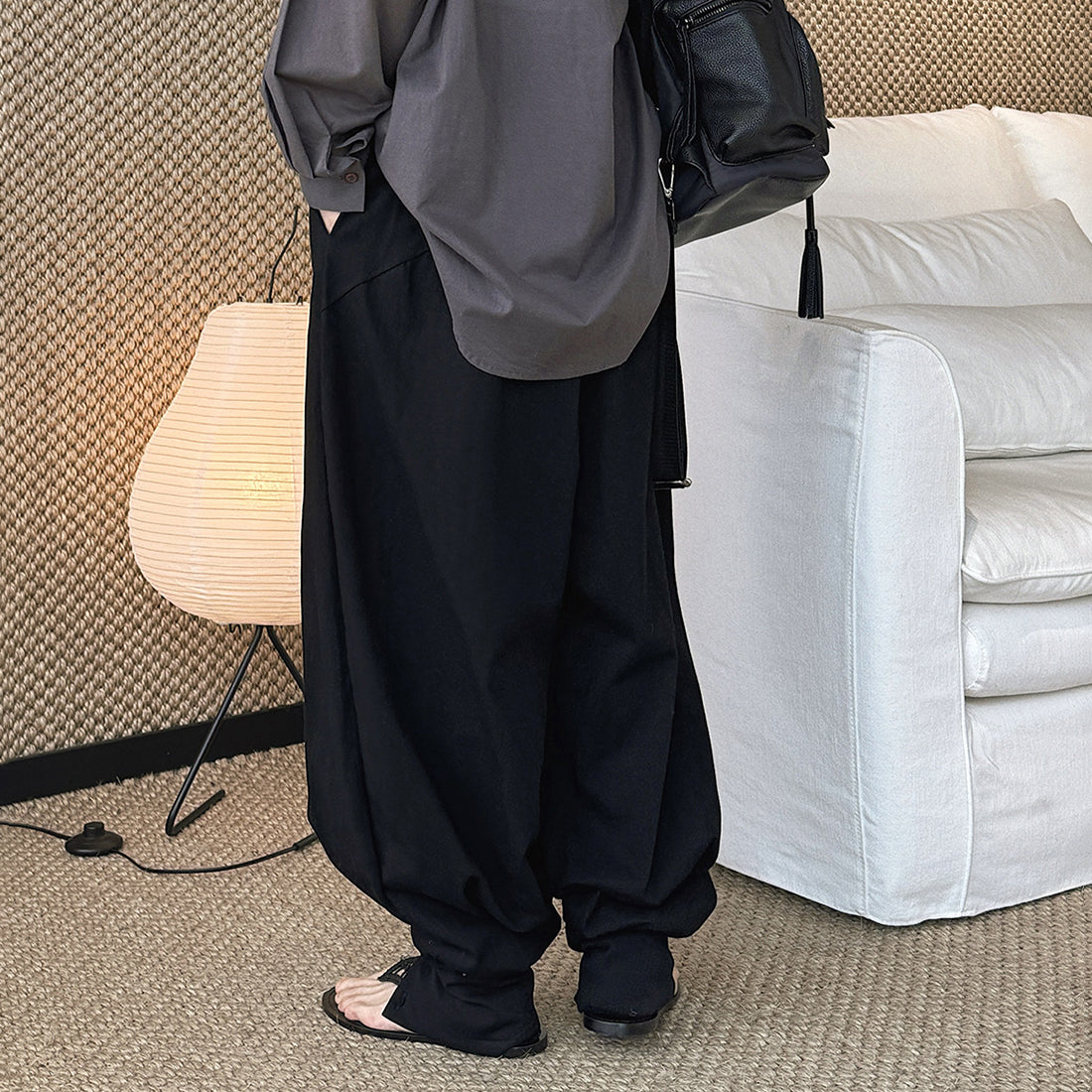 Loose fit high waist draped cuffed pants