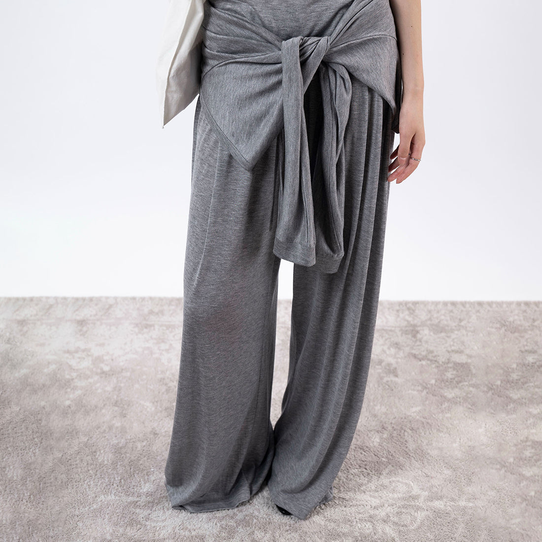 Elastic drawstring loose wide leg pants