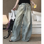 Women’s Double Waist Washed Wide Leg Denim Pants