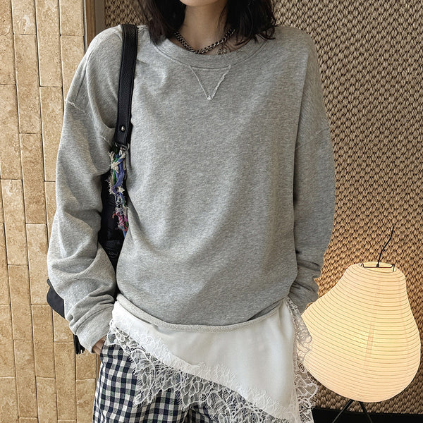 Loose fit round neck long sleeve sweatshirt top