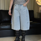 High Waist Cotton Denim Bermuda Shorts Loose Fit Wide Leg Casual Vintage Jeans