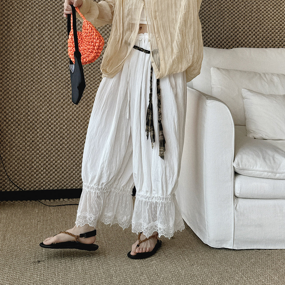 Women’s Lace Trim Lantern Wide Leg Pants