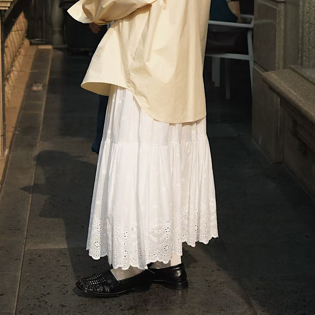 Bohemian floral hollow loose maxi skirt