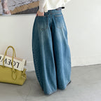 Wide leg jeans women high waist loose denim pants vintage wash trousers
