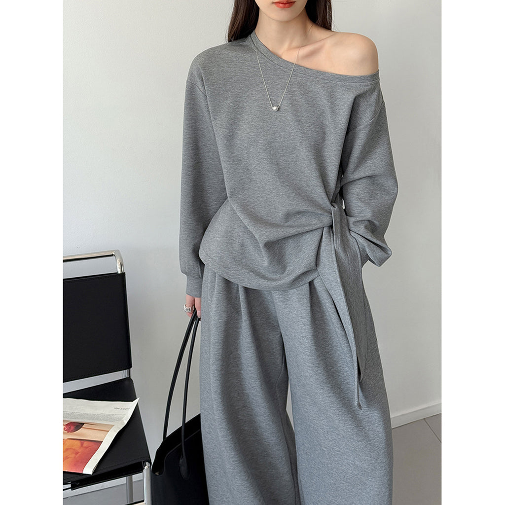 Off shoulder lounge set women loose fit wide leg pants two piece outfit