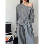 Off shoulder lounge set women loose fit wide leg pants two piece outfit