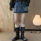 Denim Utility Skirt with Front Pockets - High Waist, Casual Fit