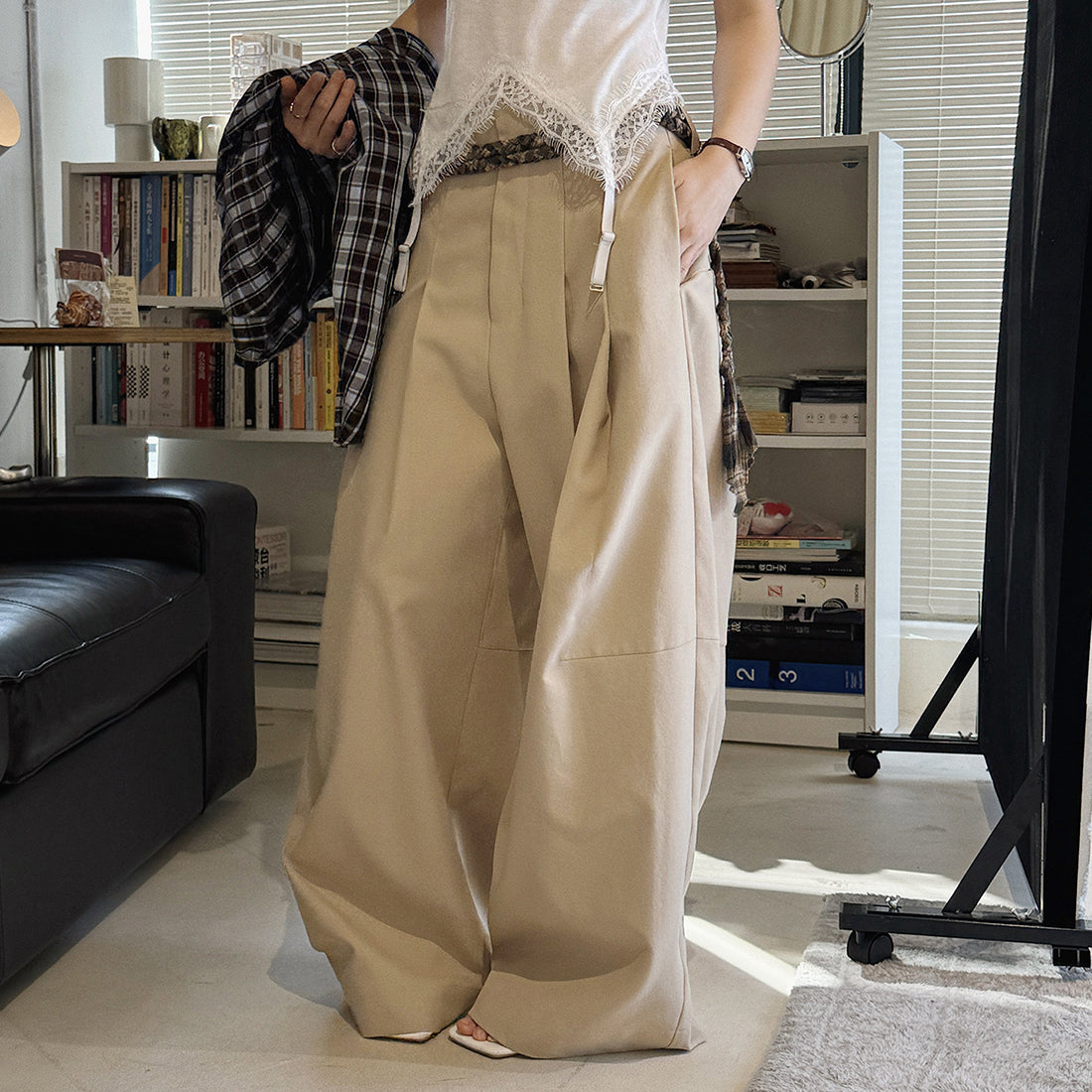 wide leg trousers women high waist loose draped straight pants