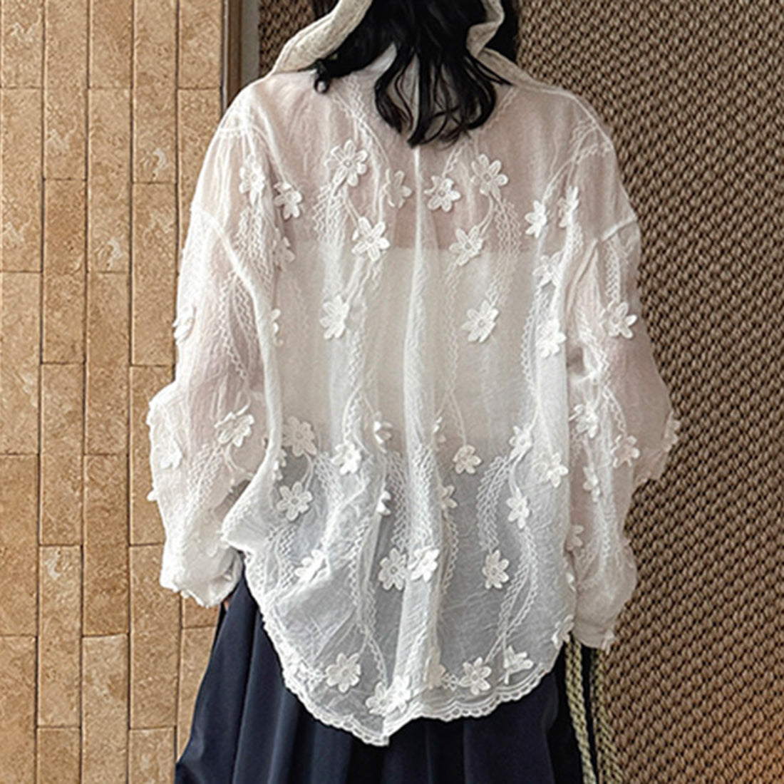 floral loose and long sleeve button up shirt