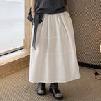 long skirt high waist elastic waist cotton a line midi skirt loose casual solid color skirt