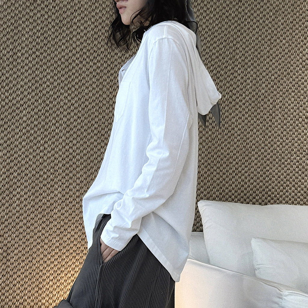 Loose fit v neck long sleeve button shirt top