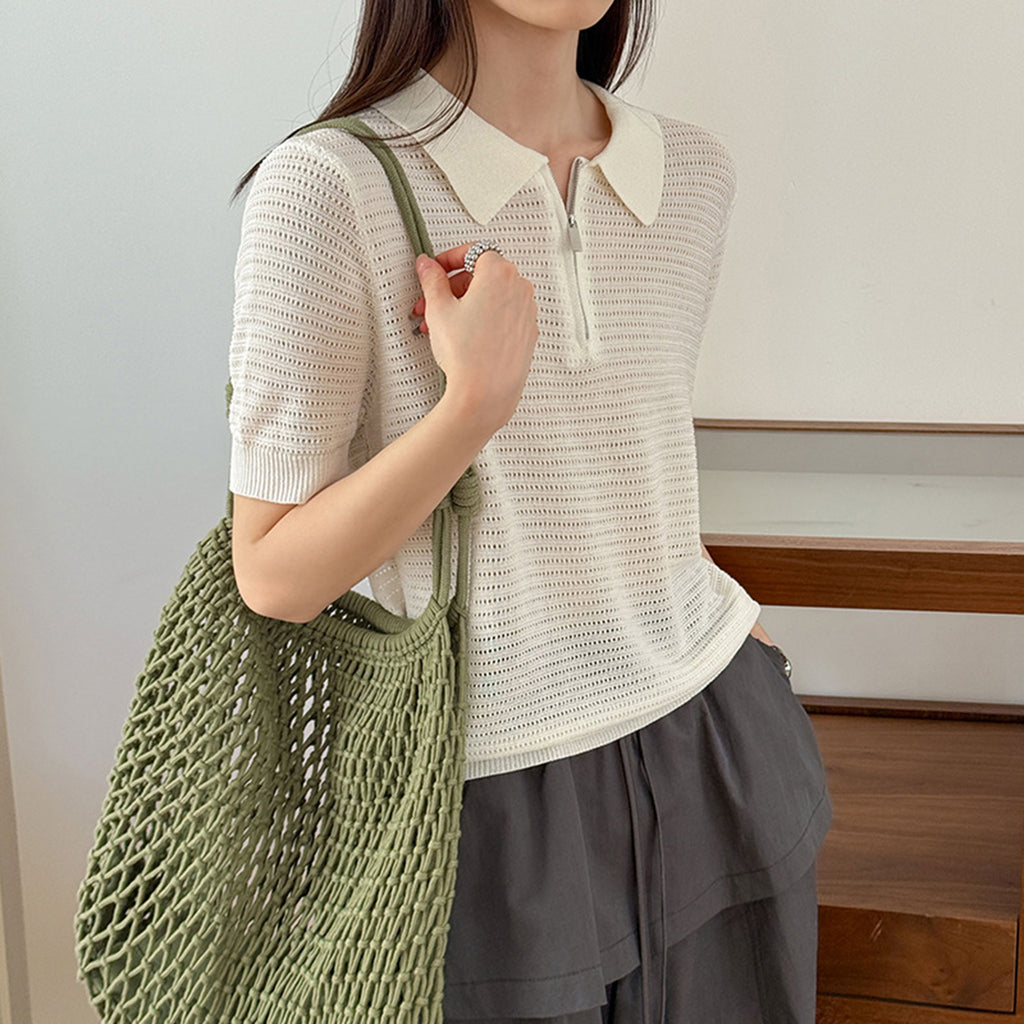 Women’s Half-Zip Hollow Knit Polo Top