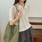 Women’s Half-Zip Hollow Knit Polo Top