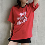 Round neck letter printed shoulder loose T-shirt top