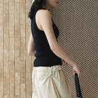 V-Neck Ribbed Knit Tank Top with Button Detail