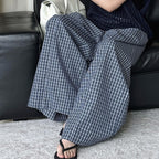 Color blocking plaid splicing casual elastic drawstring pants